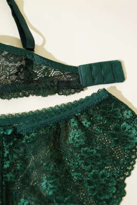 Dantelli Destekli Sütyen Takım Zümrüt Yeşili - Yılın Fırsatı