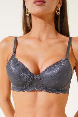 Dantelli Desteksiz Sütyen Antrasit - İndirim İç Giyim