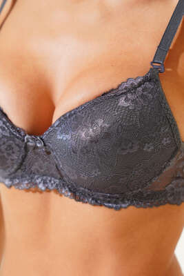 Dantelli Desteksiz Sütyen Antrasit - Yılın Fırsatı