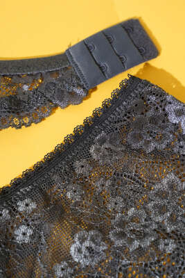 Dantelli Desteksiz Sütyen Takım Antrasit - İndirim İç Giyim