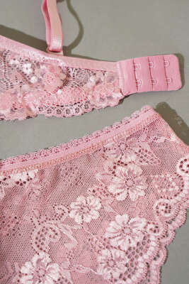 Dantelli Desteksiz Sütyen Takım Gül Kurusu - Yılın Fırsatı