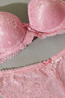 Dantelli Desteksiz Sütyen Takım Gül Kurusu - Yılın Fırsatı