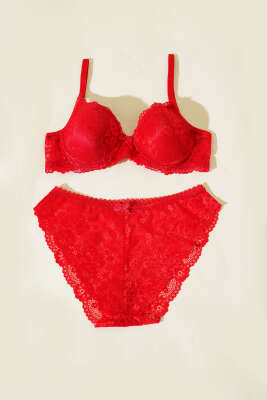 Dantelli Desteksiz Sütyen Takım Kırmızı - Yılın Fırsatı