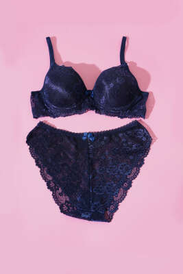 Dantelli Desteksiz Sütyen Takım Lacivert - Yılın Fırsatı
