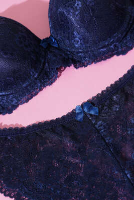 Dantelli Desteksiz Sütyen Takım Lacivert - Yılın Fırsatı