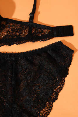 Dantelli Desteksiz Sütyen Takım Siyah - Yılın Fırsatı