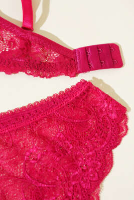 Dantelli Desteksiz Sütyen Takım Vişne - Yılın Fırsatı