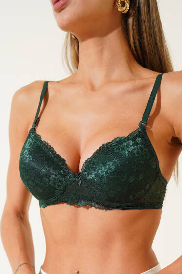 Dantelli Desteksiz Sütyen Zümrüt Yeşili - Desteksiz Sütyen