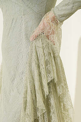 Dantelli Etek Fırfırlı Abiye Elbise Mint - Elbise