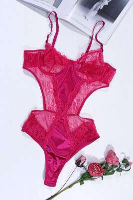 Dantelli İp Askılı Bodysuit Fuşya 