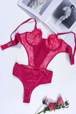 Dantelli İp Askılı Bodysuit Fuşya - Body