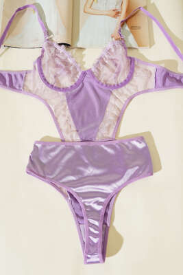 Dantelli İp Askılı Bodysuit Lila - Bodysuit
