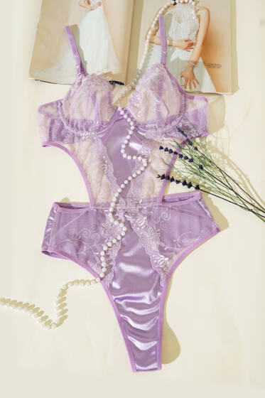 Dantelli İp Askılı Bodysuit Lila - Bodysuit