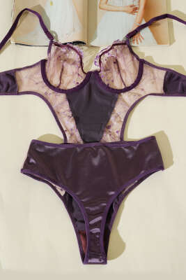 Dantelli İp Askılı Bodysuit Mürdüm - Body