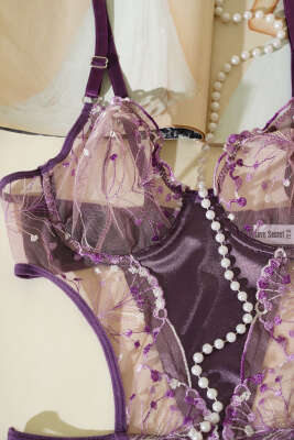 Dantelli İp Askılı Bodysuit Mürdüm - İndirim İç Giyim