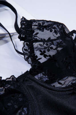 Dantelli İp Askılı Bodysuit Siyah - Body