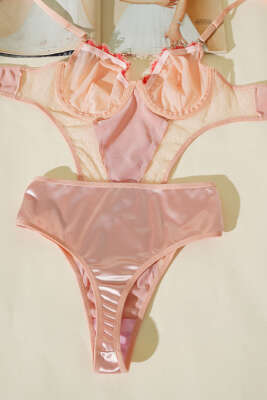 Dantelli İp Askılı Bodysuit Somon - Body