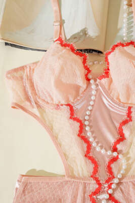 Dantelli İp Askılı Bodysuit Somon - İndirim İç Giyim