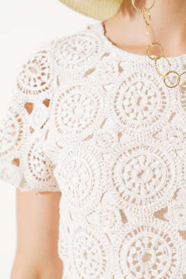 Dantelli Kısa Kol Bluz Bej - Kadın Giyim Modelleri