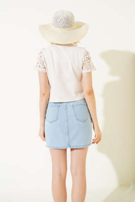 Dantelli Kısa Kol Bluz Bej - Kadın Giyim Modelleri