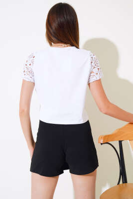 Dantelli Kısa Kol Bluz Beyaz - Kadın Giyim Modelleri