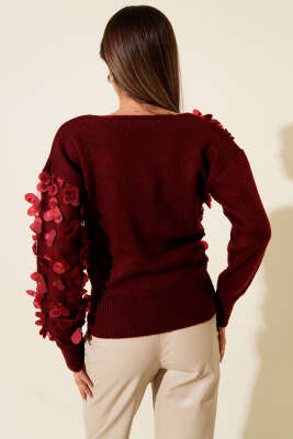 Dantelli Kruvaze Yaka Kazak Bordo - Kadın Giyim Modelleri