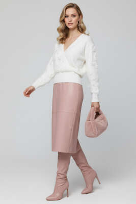 Dantelli Kruvaze Yaka Kazak Ekru - Kadın Giyim Modelleri