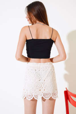 Dantelli Mini Etek Bej - Kadın Giyim Modelleri