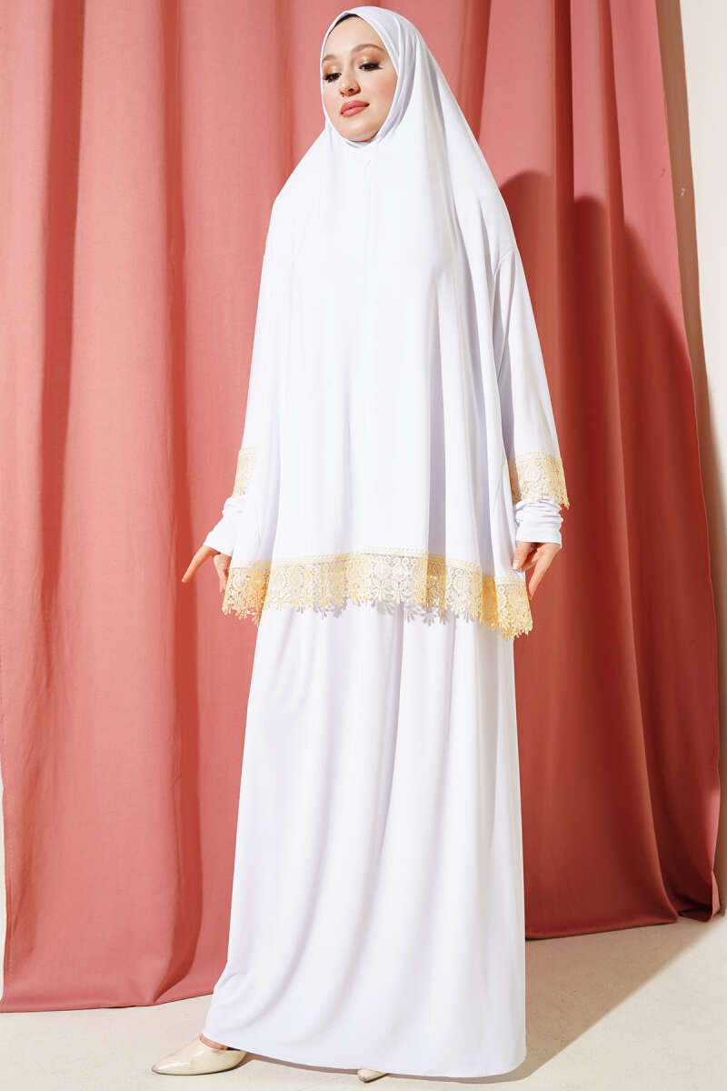 Dantelli Namaz Takımı Ekru