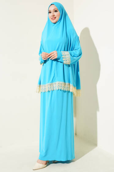 Dantelli Namaz Takımı Turkuaz - 500-700 TL Ürünler