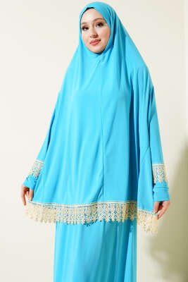 Dantelli Namaz Takımı Turkuaz - 500-700 TL Ürünler