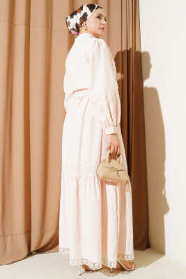 Dantelli Önden Bağlamalı Takım Bej - İkili Takım