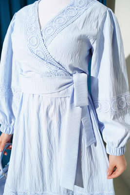 Dantelli Önden Bağlamalı Takım Buz Mavisi - İkili Takım