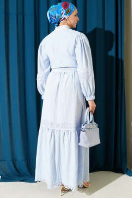 Dantelli Önden Bağlamalı Takım Buz Mavisi - İkili Takım