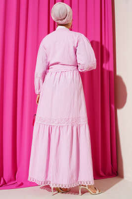 Dantelli Önden Bağlamalı Takım Pembe - İkili Takım