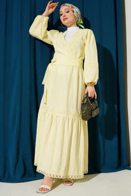 Dantelli Önden Bağlamalı Takım Sarı - TABLO FASHİON