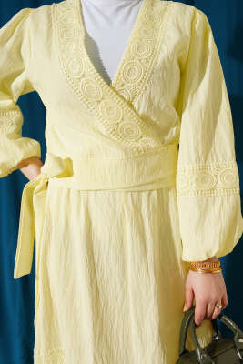 Dantelli Önden Bağlamalı Takım Sarı - İkili Takım