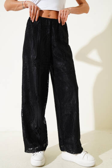 Dantelli Palazzo Pantolon Siyah - Kadın Giyim Modelleri