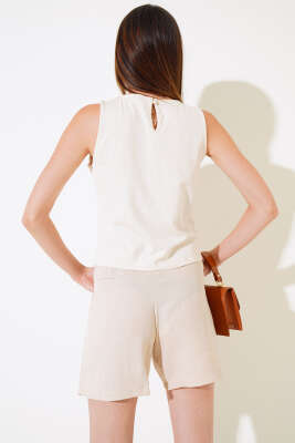 Dantelli Sıfır Kol Bluz Mavi - Kadın Giyim Modelleri