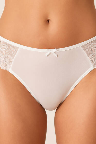 Dantelli Transparan Bayan Külot Ekru - İç Giyim