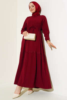 Dantelli Tünelli Elbise Bordo 