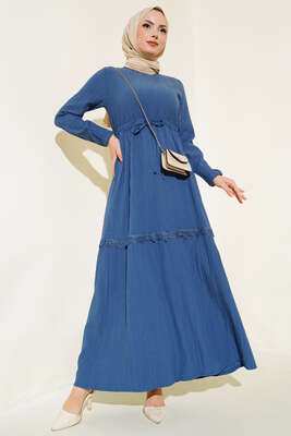 Dantelli Tünelli Elbise İndigo 