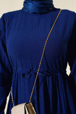 Dantelli Tünelli Elbise Lacivert - Tesettür Elbise