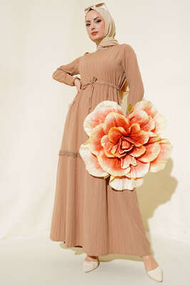 Dantelli Tünelli Elbise Latte 