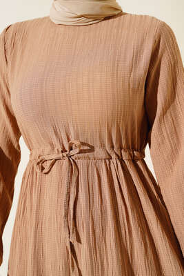 Dantelli Tünelli Elbise Latte - Tesettür Elbise