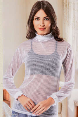 Dantelli Uzun Kol Bayan Body Beyaz - YILDIRIM İÇ GİYİM