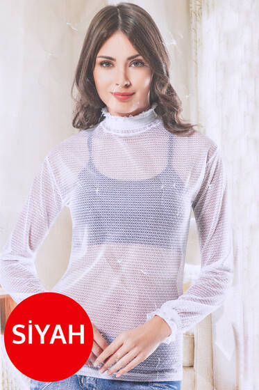 Dantelli Uzun Kol Bayan Body Siyah - Yılın Fırsatı