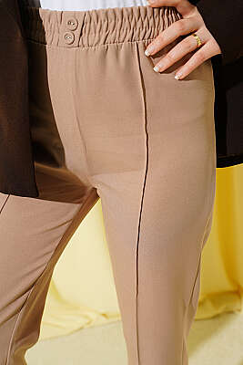 Dar Paça Bel Lastikli Çımalı Pantolon Camel - Pantolon