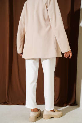 Dar Paça Bel Lastikli Çımalı Pantolon Ekru - Yılın Fırsatı