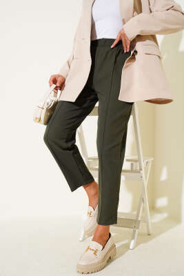 Dar Paça Bel Lastikli Çımalı Pantolon Haki 